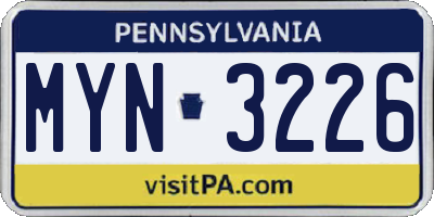 PA license plate MYN3226