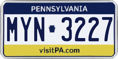PA license plate MYN3227