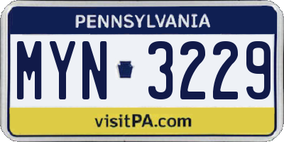 PA license plate MYN3229