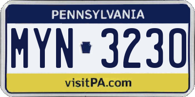 PA license plate MYN3230
