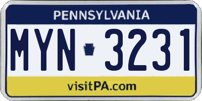 PA license plate MYN3231