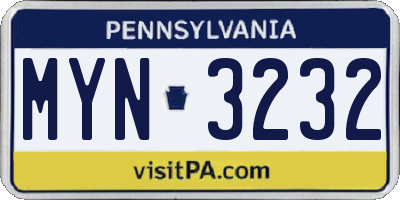 PA license plate MYN3232