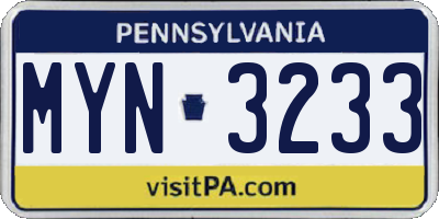 PA license plate MYN3233