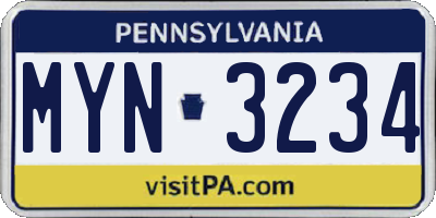 PA license plate MYN3234