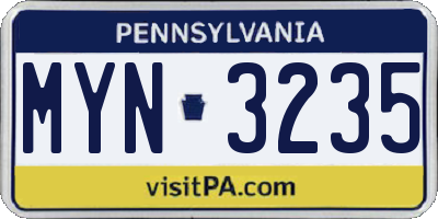 PA license plate MYN3235
