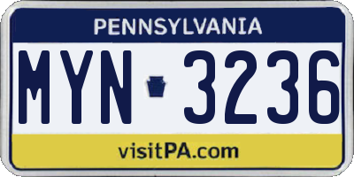 PA license plate MYN3236