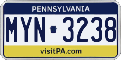 PA license plate MYN3238