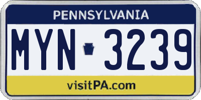 PA license plate MYN3239
