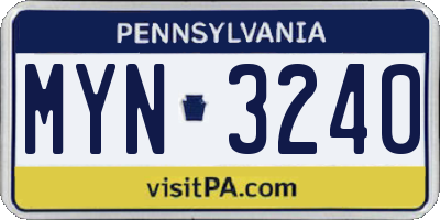 PA license plate MYN3240