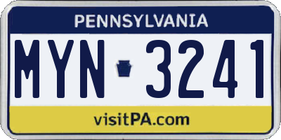 PA license plate MYN3241