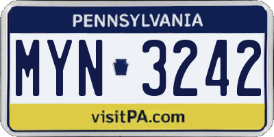 PA license plate MYN3242