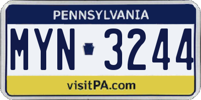 PA license plate MYN3244