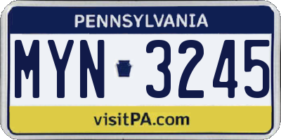 PA license plate MYN3245