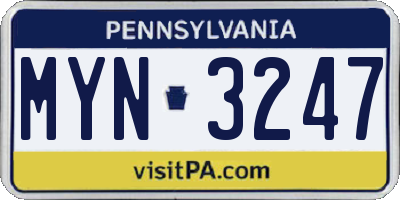 PA license plate MYN3247