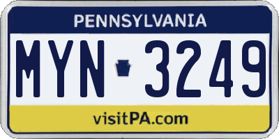 PA license plate MYN3249