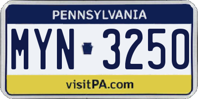 PA license plate MYN3250