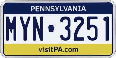PA license plate MYN3251