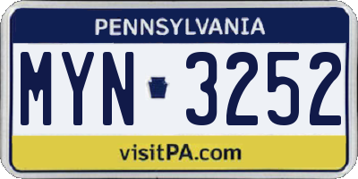 PA license plate MYN3252
