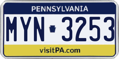 PA license plate MYN3253