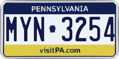 PA license plate MYN3254