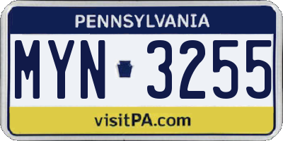PA license plate MYN3255