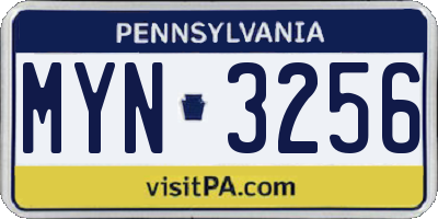 PA license plate MYN3256