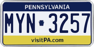 PA license plate MYN3257