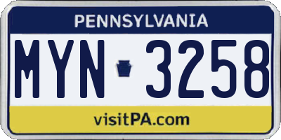 PA license plate MYN3258