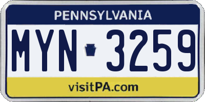 PA license plate MYN3259