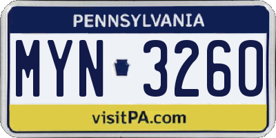 PA license plate MYN3260