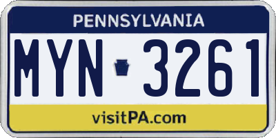 PA license plate MYN3261