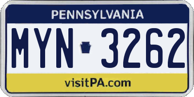 PA license plate MYN3262