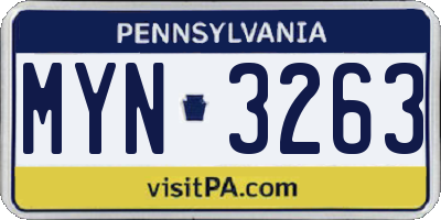 PA license plate MYN3263
