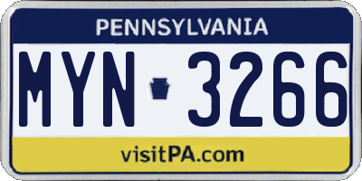 PA license plate MYN3266