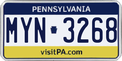 PA license plate MYN3268