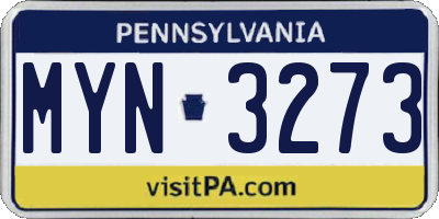 PA license plate MYN3273