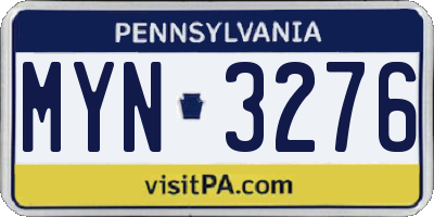 PA license plate MYN3276