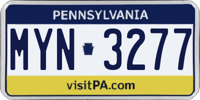 PA license plate MYN3277