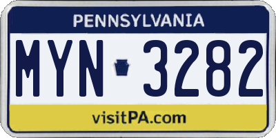 PA license plate MYN3282