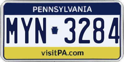 PA license plate MYN3284