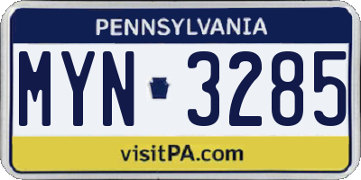 PA license plate MYN3285