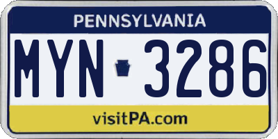 PA license plate MYN3286