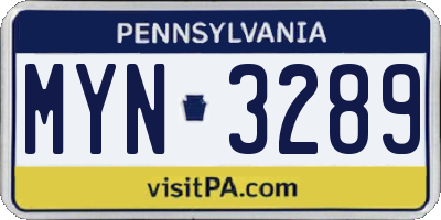 PA license plate MYN3289