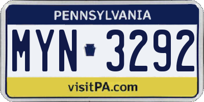 PA license plate MYN3292