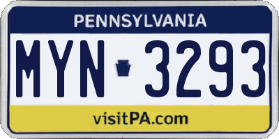 PA license plate MYN3293