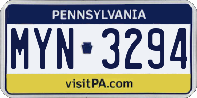 PA license plate MYN3294
