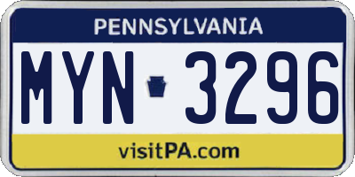 PA license plate MYN3296