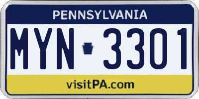 PA license plate MYN3301