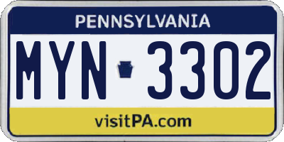 PA license plate MYN3302