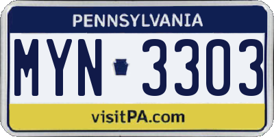 PA license plate MYN3303